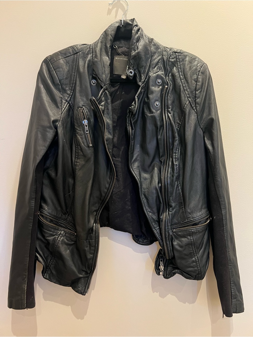 Muubaa Black Leather Biker Jacket - Women's